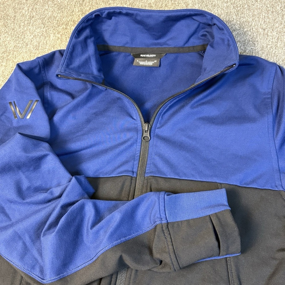 Peak Velocity Mens Jacket Sz S Black Blue Full Zip Stretch Activewear Mock Neck‎